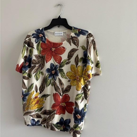VTG Alfred Dunner Sweater Floral Short Sleeve Beaded Women M Teacher Grandmacore - Picture 3 of 10